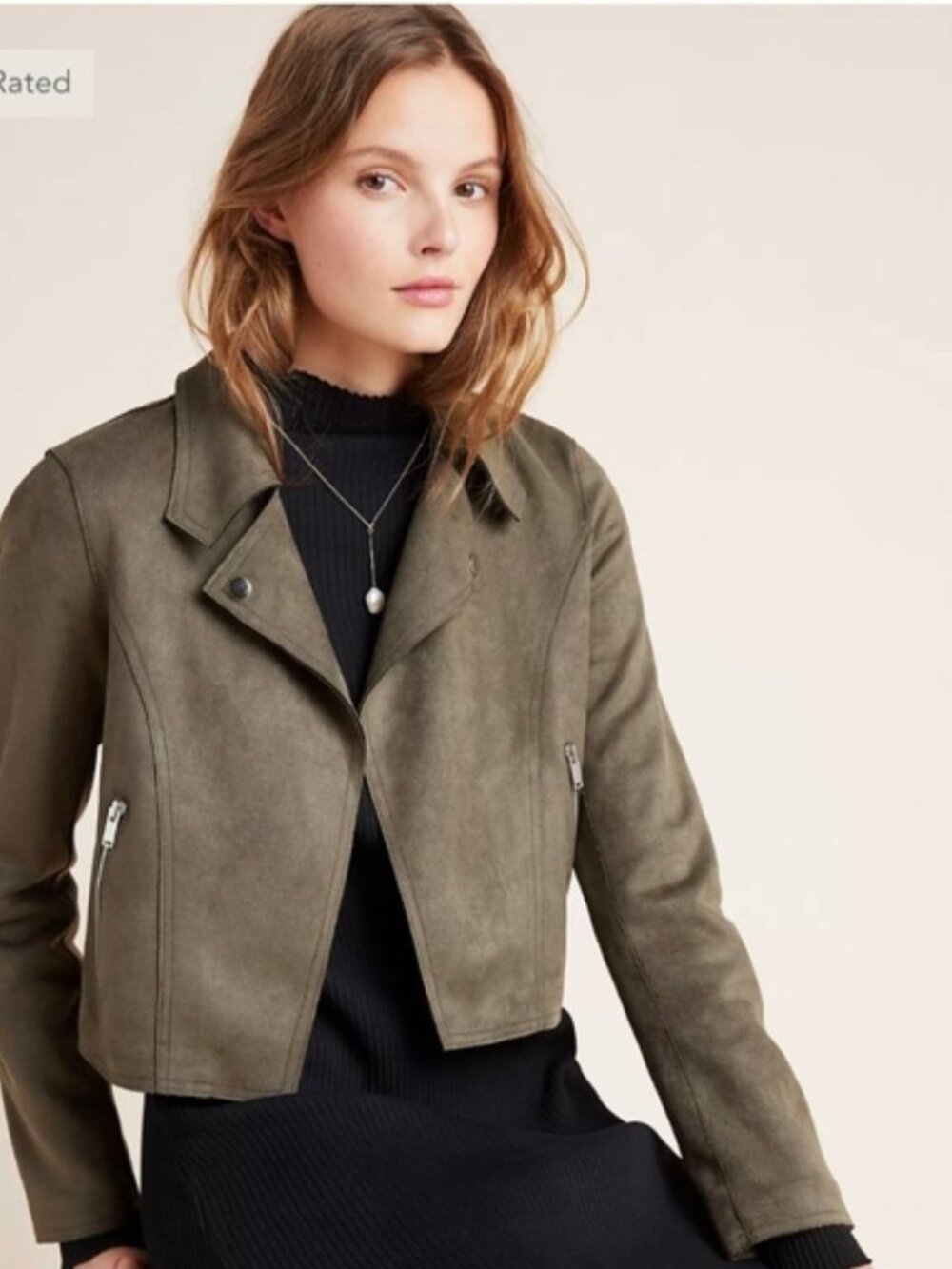 Anthropologie Kelyn Cropped Sueded Moto Jacket L